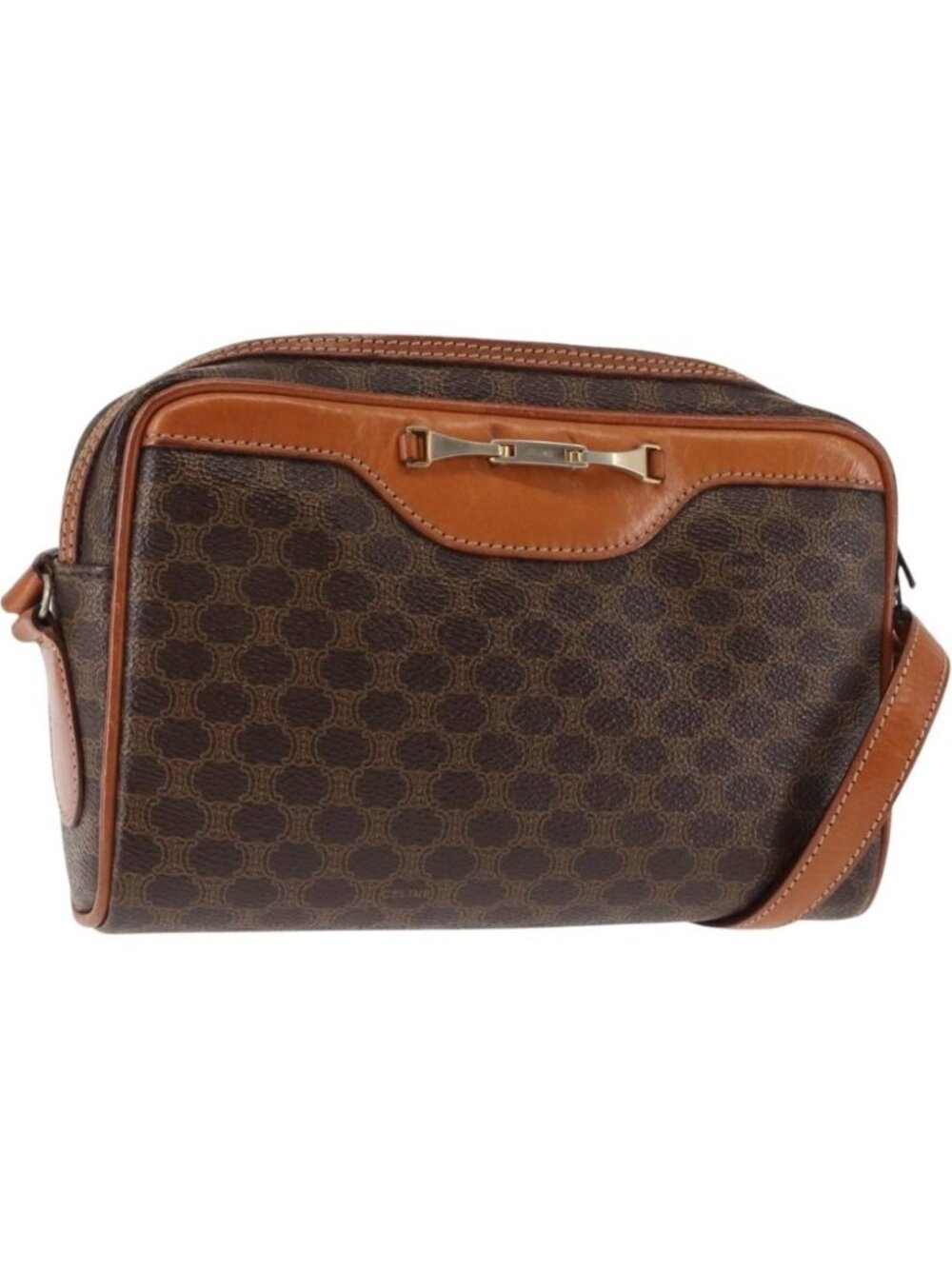 CELINE Macadam Canvas Shoulder Bag PVC Leather Brown